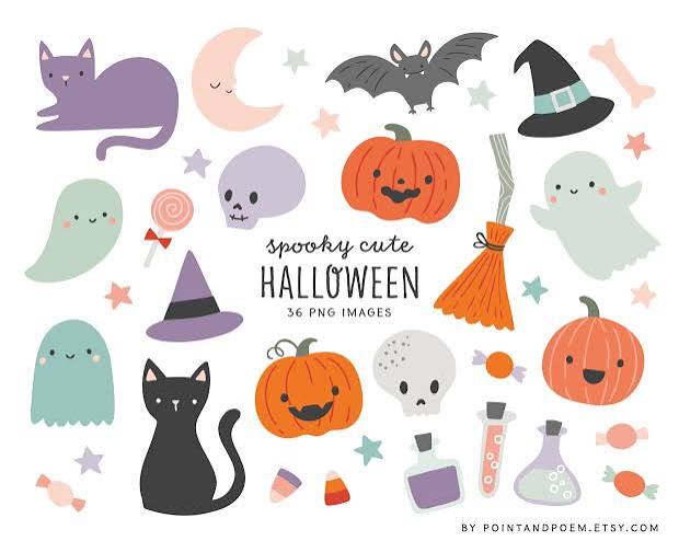 Cute Halloween clipart Commercial use Kids Graphics Fun Halloween Illustration Cute ghosts pumpkins cat candy bat Cute Halloween set