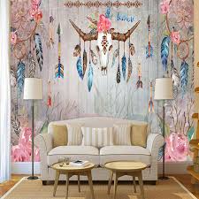Free Shipping Hand Painted Indian Tribal Style Feather Watercolor Deer Skull Mural Living Room Restaura Living Room Restaurant Indian Living Rooms Tribal Decor