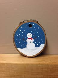Hand Painted Snowman Wood Slice Wood Christmas Ornaments Xmas Crafts Christmas Ornaments