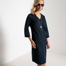 Straight V Neck Dress With 3 4 Length Sleeves Navy Anne Weyburn La Redoute Mid Length Dresses Dresses Knee Length Dresses