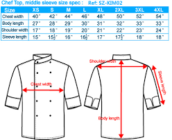 Chef And Kitchen Wear Size Chart