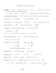 Physics 2 Formula Sheet Physics And Mathematics Physics Problems Physics