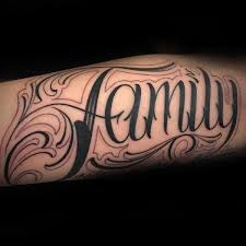Some of the best family tattoo ideas include quotes like family first, family is forever, and family over everything or names, portraits, and family trees. 90 Script Tattoos For Men Cursive Ink Design Ideas