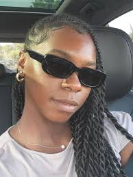 Black Thick Hipster Rectangle Tinted Sunglasses with Blue Sunwear Lenses