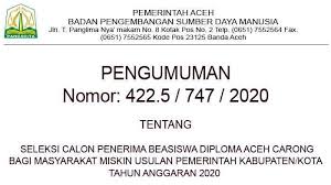 Maklumat terkini berkenaan bantuan kewangan pendidikan dan biasiswa pendidikan yang tawarkan. Pengumuman Seleksi Calon Penerima Beasiswa Diploma Aceh Carong Bagi Masyarakat Miskin Serambi Indonesia