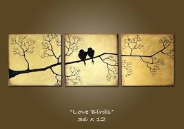 Large Canvas Bird Wall Art Custom Love Birds 36 X 12 Acrylic Painting Canvas Gallery Wrapped And Ready To Hang Original Love Birds Painting Canvas Wall Art Acrylic Painting Canvas