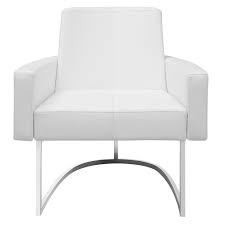 This white leatherette accent chair by lugano features modern styled curves, extra padded seat cushion, and a wooden frame with wood feet. Modern Chairs Chichi White Lounge Chair Eurway