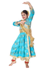 Anarkali Kathak Dance Dress Costume Blue Golden Dance Dresses Kathak Costume Fancy Dress Competition