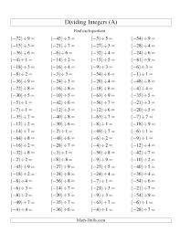 Dividing Integers Negative Divided By A Positive Range 9 To 9 A Integers Worksheet