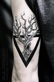 Tree Of Life Growing Out Of Delta Meaning Change Combine With Arabic Calligraphy Tree Idea Geometric Tattoo Triangle Tattoos Geometric Tattoo Inspiration