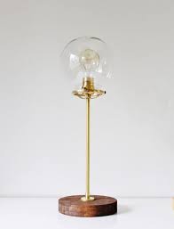 Globe Table Lamp Industrial Brass And Wood Desk Lamp Round Clear Glass Bubble Orb Shade Modern Bootsngus Lighting Home Decor In 2020 Industrial Table Lamp Wood Desk Lamp Lamp