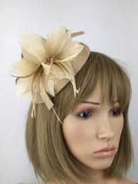 Sandy Gold Feather Flowers Pillbox Fascinator