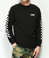 Black And White Checkered Vans With Black Stripe Vans Checker Side Stripe Black Long Sleeve T Shirt Zumiez Long Sleeve Tshirt Men Vans Shirt Long Sleeve Shirt Men