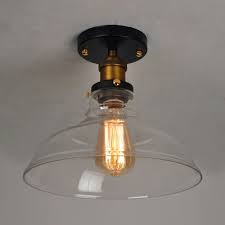 Industrial Railroad Ceiling Lamp With Amber Clear Glass Shade Single Light Semi Flush Mount Lighting In Aged Brass Takeluckhome Com