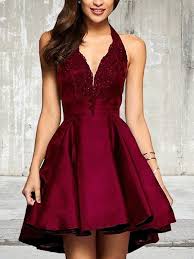 A Line Princess Lace V Neck Sleeveless Short Mini Satin Dresses Formal Dresses Short Cheap Homecoming Dresses Short Mini Dress
