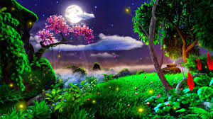 Beautiful night landscape of fantasy world. Moon Light And Stars Night Background With Trees Nature Art Images