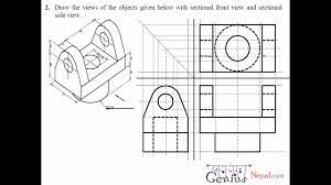 Engineering Drawing Tutorials Orthographic Drawing With Sectional Front Side View T 7 2a Youtube