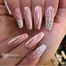 Rose Gold Pink Chrome And Glitter Silver Ombre Nail Ballerina