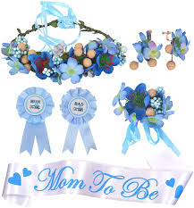 A baby is predicted, but first there will be a shower! Amazon Com Baby Shower Decorations For Boy Boy Baby Shower Favors Mommy To Be Flower Crown Blue Mom To Be Sash And Pin Dad To Be Pin Blue Baby Shower Party Favors Decorations
