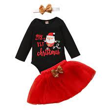 Bowanadacles Baby Girl Christmas Outfits 3pcs Cute Letter Printed Xmas Sets Walmart Com