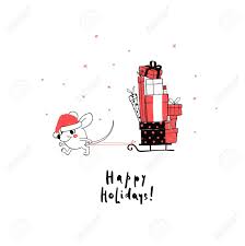 Check spelling or type a new query. Happy Holidays Greeting Card 2020 Funny White Mouse Wear Santa Claus Hat Carries Sleds With Gifts And Presents Comic Animal Cartoon Black And White Illustration Royalty Free Cliparts Vectors And Stock Illustration