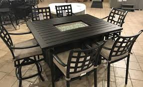 30,000 btu fire pit bar table holds a tank chamber, control panel, and 2 storage shelves in the base. Stratford Fire Pit High Dining Set Outdoor Furniture Firepits Clover Home Leisure