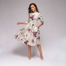 Lavage à 30°, action réduite. Madame Robe De Soiree Cocktail Manche 3 4 Imprimee A Fleurs Chic Mi Longue Swing Rockabilly Plissee Femme Jupe Blanc Blanc Blanc Cdiscount Pret A Porter