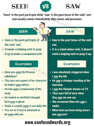 Seen Vs Saw How To Use Saw Vs Seen In English Confused Words Learn English English Vocabulary Words Learn English Vocabulary