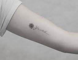 You can have various tattoo designs on a forearm, starting from butterflies, animals, tribal, flowers, dragons, anchors, etc. Little Tattoos Fine Line Faith Rose Tattoo On The Left Inner Arm