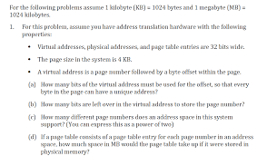 For The Following Problems Assume 1 Kilobyte Kb