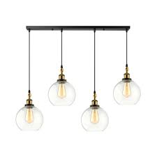 Retro Style Multi Light Pendant In Glass Globe Shade Industrial Linear Pendant Lighting In Black Takeluckhome Com