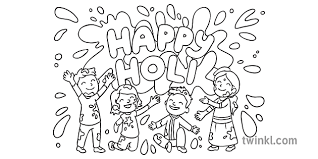 Use these colouring pages to help children learn about the hindu festival of holi, improve their fine motor skills or even craft their own holi cards. Happy Holi Colouring Page Celebration Spring Hindu Classic Topics Ks1 Black