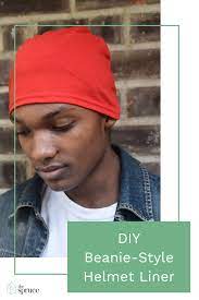 By Using A T Shirt You Can Make This Helmet Liner Cap In A Flash You Don T Even Need A Serger Because The T Shirt Creates The Fin Helmet Liner Sewing Beanie