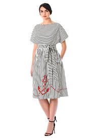 A Drapey Belt Highlights The Waist In Our Chic Blouson Dress Tailored With Demure Dolman Sleeves In Stripe Cotton Knit With An Embellished Pakaian Kain Tekstil