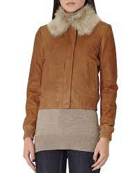 Reiss Mabel Fur Collar Leather Bomber Women Bloomingdale S Real Leather Jacket Brown Bomber Jacket Leather Bomber