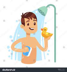 Молодой человек принимает душ в ванной.: стоковая векторная графика (без  лицензионных платежей), 713199562 | Shutterstock