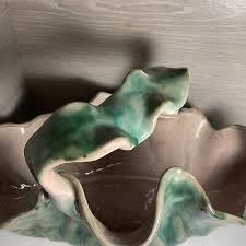 Rare Stangl Terra Rose Green Brown Handled Basket Vase #3414