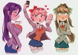 Doki girls drawn in a super cute and unique style by @_milkghost_ : rDDLC