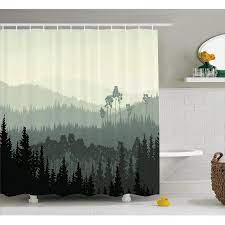 Forest Shower Curtain The Panorama Of A Valley And Mystic Forest Of Pine Trees Nature Theme Fabric Bathroom Set With Hooks Egg Shell And Sage Green By Ambes Tree Shower Curtains