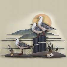 Seagull Trio Wood And Metal Wall Sculpture Ti Design Nautical Metal Wall Art Wall Sculptures Coastal Wall Art