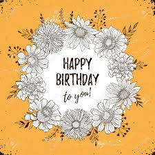 Vintage feliz cumpleaños con flores. Feliz Cumpleanos Cartel Retro Tarjeta De Felicitacion Con Flores Dibujado A Mano En El Estilo Vintage Fotograma De Bosquejo Decorativo De Las Flores Y Ramas De Bosquejo Con Texto De Cumpleanos Ilustraciones