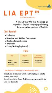 Tes ini mengukur kemampuan bahasa inggris seseorang sebagai penutur bahasa asing. Lembaga Bahasa Lia Pusat Lblia Pusat Twitter