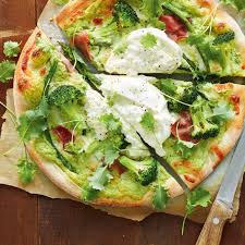Pizza A La Creme De Brocoli Ricardo Recipe Broccoli Pizza Pizza Recipes Dough Feta Pizza