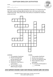 Valentine's day crossword puzzle printable. Worksheets Valentine S Day Captain English