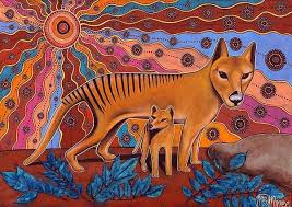 Tasmanian Tiger Aboriginal Art A6 Story Postcard Single By Mirree Tiger Painting Aboriginal Art Tiger Art