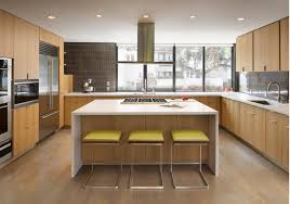 Green Bar Stools Wooden Cabinets White Countertops Kitchen Island With Stov Kitchen Interior Design Modern Kitchen Island With Stove Interior Design Kitchen