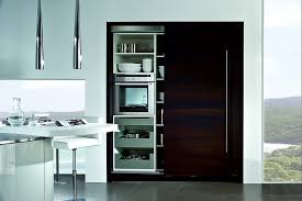 Hochschrank Mit Schiebetur In Dunkelbraun