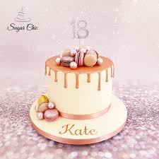18th Birthday Rose Gold Cakes X Rose Gold Macaron Drip Cake X By Sugar Chic Drip Cakes Gold Birthday Cake Modern Birthday Cakes