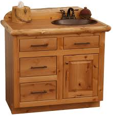 This is basically the medicine cabinet's version of a kangaroo pouch: Rustic Alder Bathroom Vanity Offset Sink With Drawers Custom Cabin Furniture