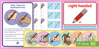 pencil grip development display pack eyfs resource twinkl